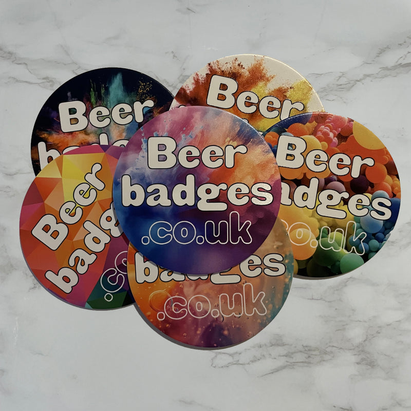 Printed round keg badges